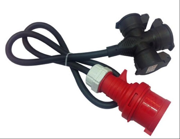 CEE 400V/16A plug adapter to 3-fold Schuko 230V/16A IP44 - RCST400-230-3, Plug, MACHINE PARTS
